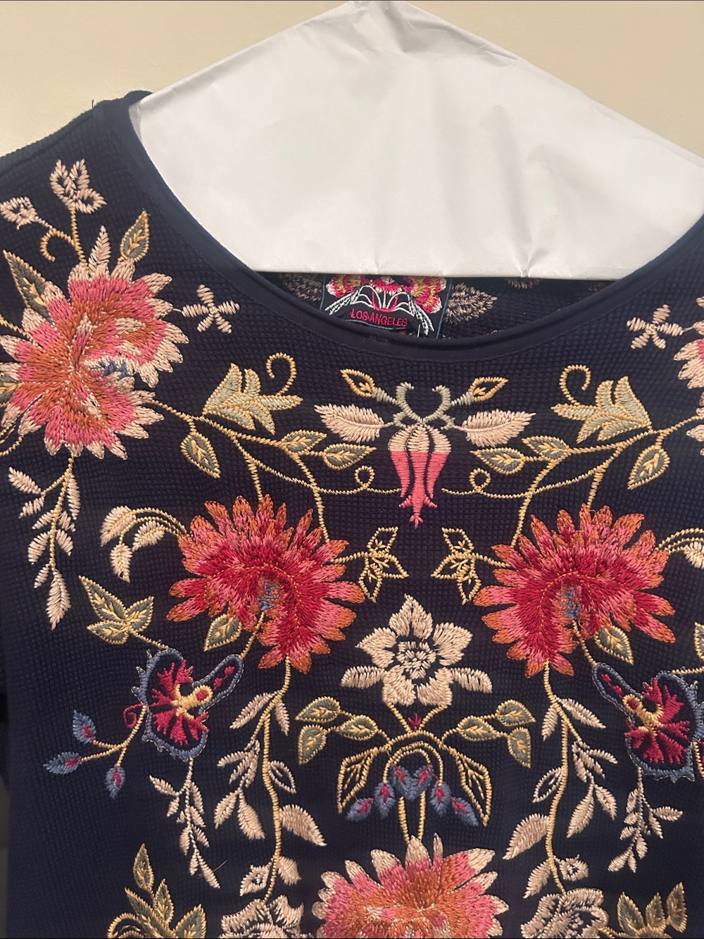 Johnny Was Loana Navy Floral Embroidered Long Sleeve Thermal Top - Picture 3 of 9